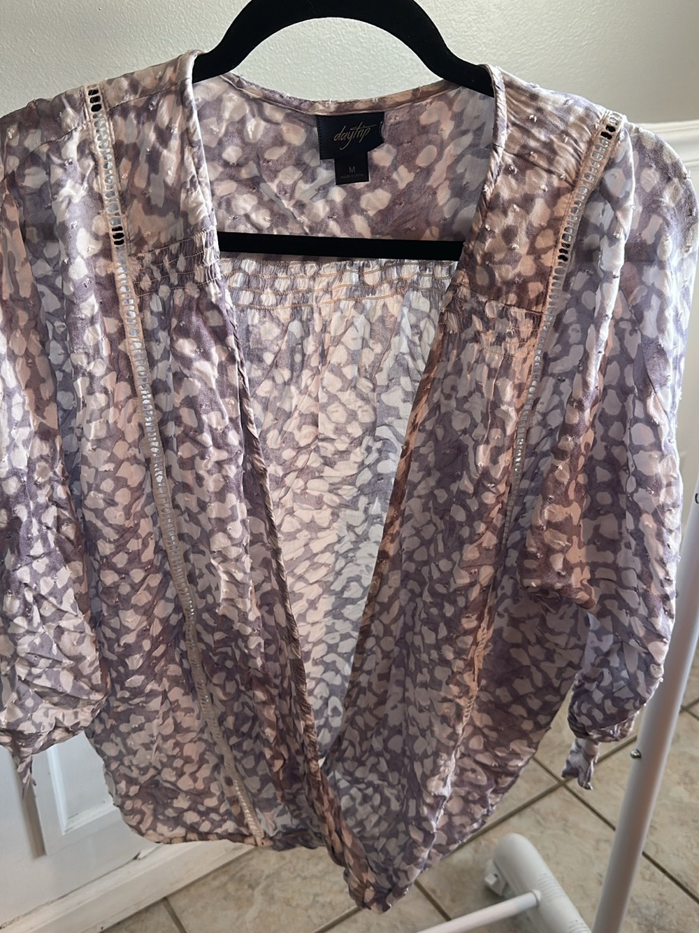 Daytrip Lavender Animal-Print Sheer Open Front Tunic